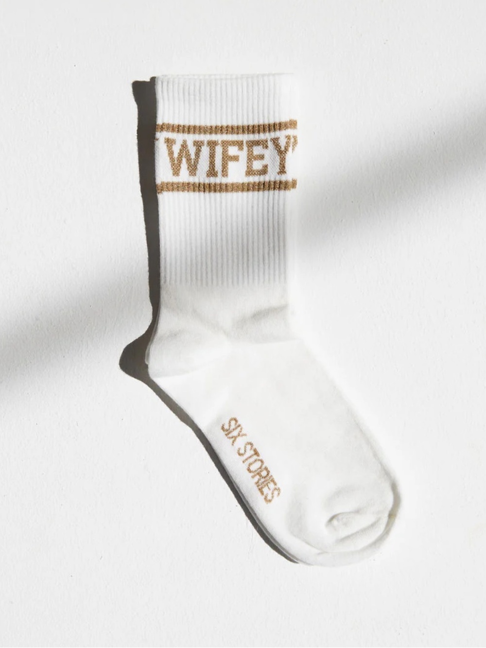 Wifey Socks - Six Stories - White with Gold